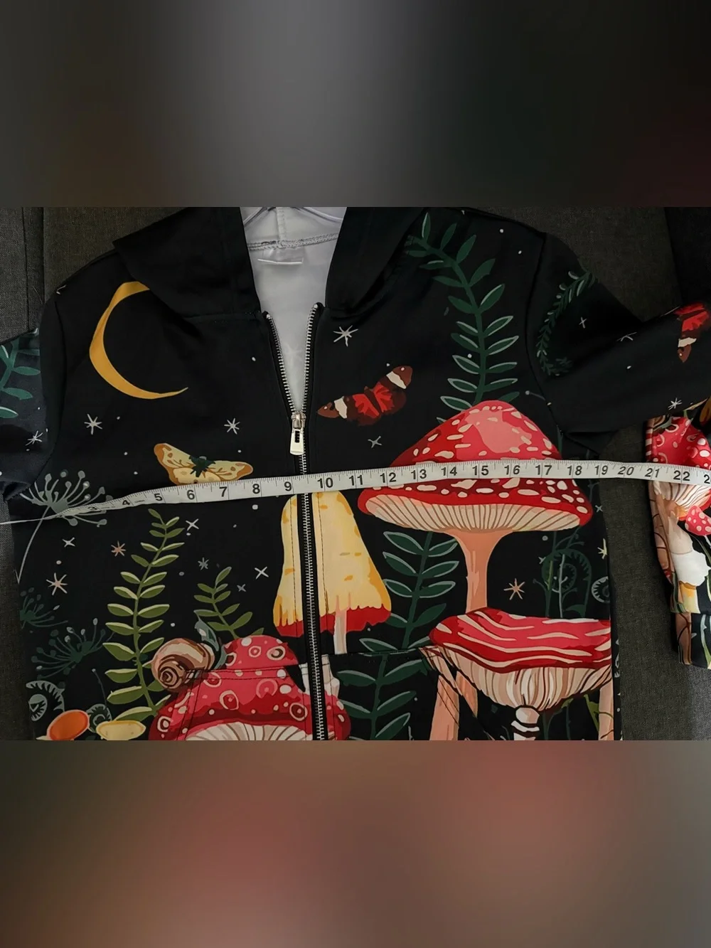 Black Mushroom Print Zip-Up Hoodie Jacket - Picture 4 of 4